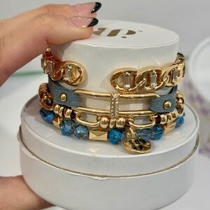 Bomb Party Summer Stacks Gold and Blue Bracelet Set